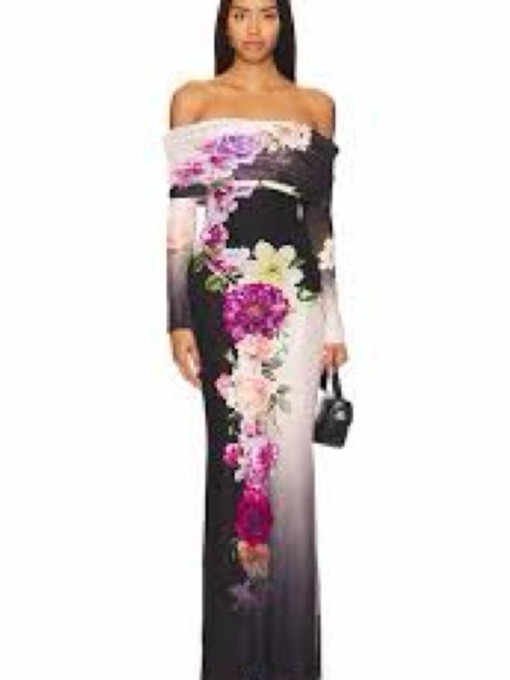 AFRM Off-Shoulder Black and Pink Floral Maxi Dress